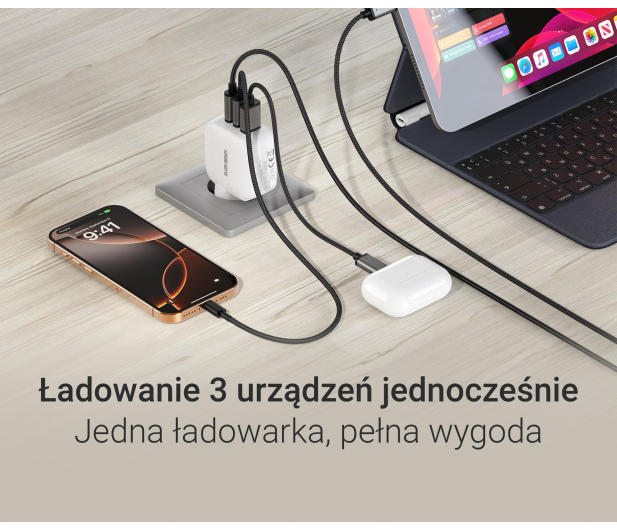 Silver Monkey Ładowarka GaN Smart Trio 70W PD Biała - 1417248 - zdjęcie 2